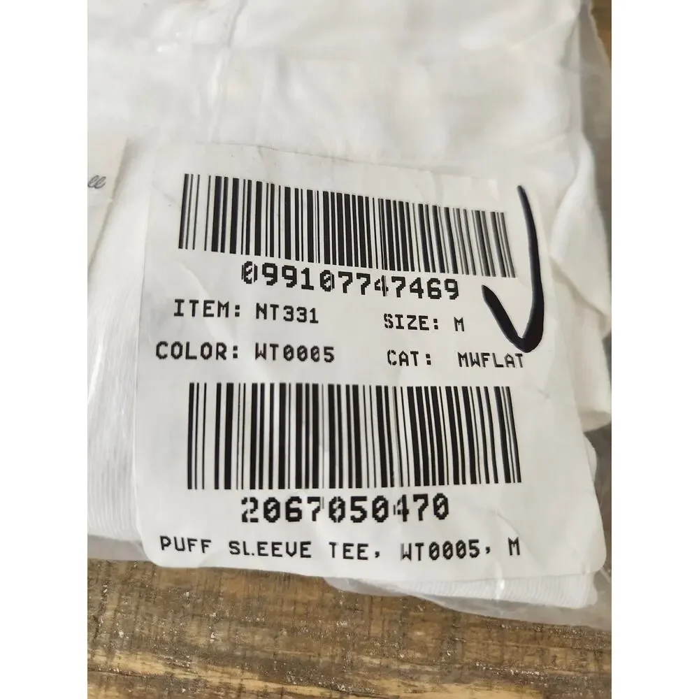 NWT Madewell Puff-Sleeve Tee 100 Percent Cotton White M *Flaw SEE DESCRIPTION